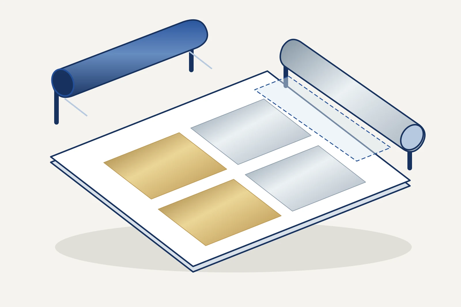Concept illustration of a coated paper sheet and printing stations